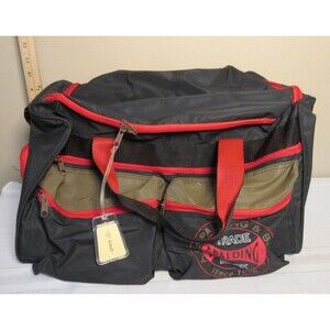 Vtg. Spalding Duffle Bag Pockets Shoe compartment Nylon Black /Red 17"x10"x10"